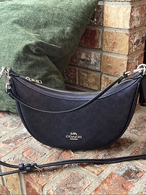 Coach Aria Shoulder Bag in Navy Blue Signature